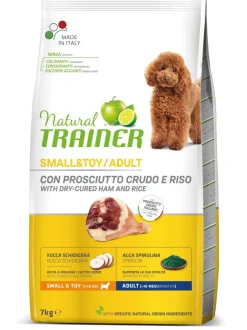 Natural Trainer Crocchette Prosciutto Crudo/Riso Per Cani Adulti Taglia Piccola Sacco 7kg