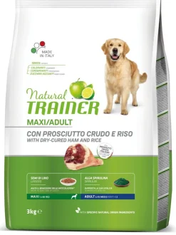Natural Trainer Crocchette Prosciutto Crudo/Riso Per Cani Adulti Taglia Grande Sacco 3kg