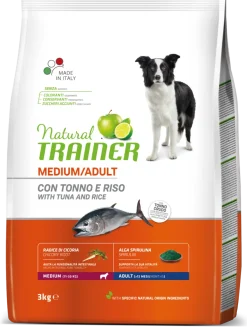 Natural Trainer Crocchette Tonno/Riso/Alga Spirulina Per Cani Taglia Media Sacco 3kg