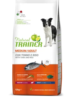 Natural Trainer Crocchette Tonno/Riso/Alga Spirulina Per Cani Taglia Media Sacco 12kg