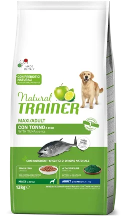 Natural Trainer Crocchette Tonno/Riso Per Cani Adulti Taglia Grande Sacco 12 Kg