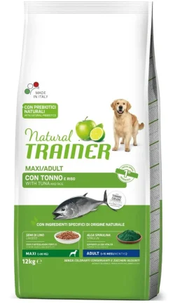 Natural Trainer Crocchette Tonno/Riso Per Cani Adulti Taglia Grande Sacco 12 Kg