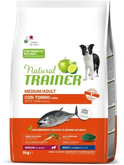 Natural Trainer Crocchette Tonno/Riso Per Cani Adulti Taglia Media Sacco 12 Kg