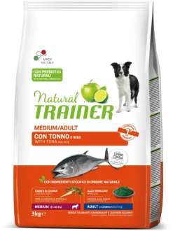 Natural Trainer Crocchette Tonno/Riso Per Cani Adulti Taglia Media Sacco 12 Kg