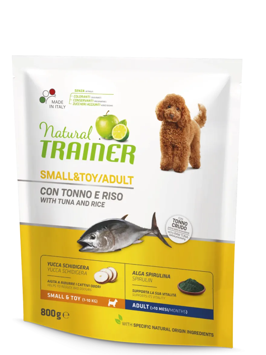 Natural Trainer Crocchette Tonno/Riso Per Cani Taglia Piccola Sacco 800g