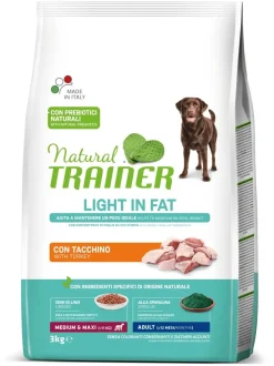Natural Trainer Light In Fat Crocchette Tacchino Per Cani Adulti Taglia Media/Grande 3kg
