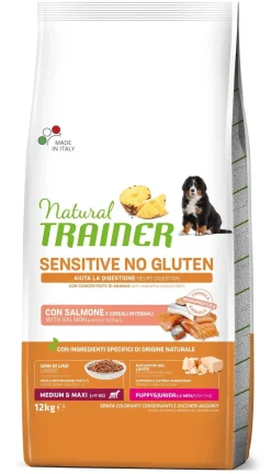 Natural Trainer Sensitive No Gluten Crocchette Con Salmone Per Cani Cuccioli Media/Grande Sacco 12kg