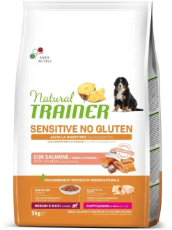Natural Trainer Sensitive No Gluten Crocchette Con Salmone Per Cani Cuccioli Media/Grande Sacco 3kg