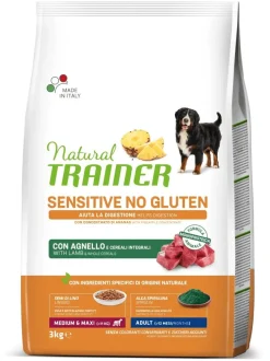 Natural Trainer Sensitive Senza Glutine Crocchette Agnello Per Cani Adulti Taglia Media/Grande 3kg