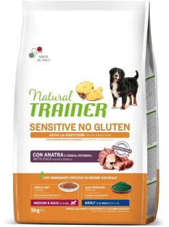 Natural Trainer Sensitive Senza Glutine Crocchette Con Anatra Per Cani Taglia Media/Grande Sacco 3kg
