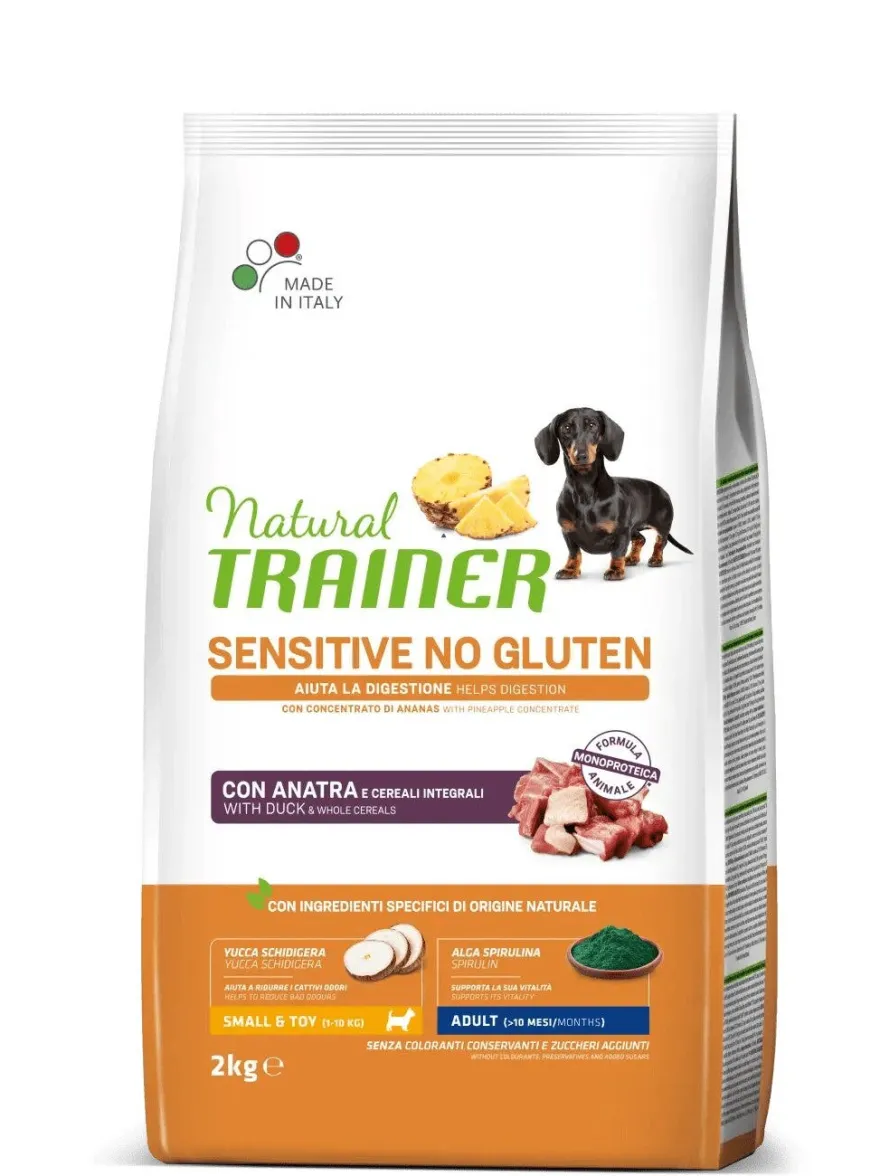 Natural Trainer Sensitive Senza Glutine Crocchette Con Anatra Per Cani Adulti Taglia Mini Sacco 2kg
