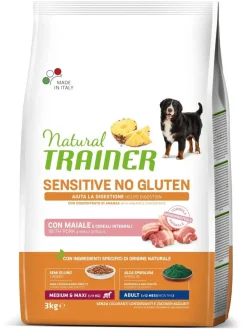 Natural Trainer Sensitive Senza Glutine Crocchette Maiale Per Cani Adulti Taglia Media/Grande Sacco 3kg