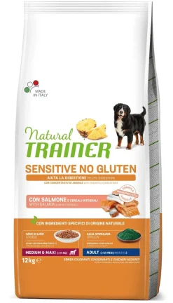 Natural Trainer Sensitive Senza Glutine Crocchette Salmone Per Cani Adulti Taglia Media/Grande 12kg