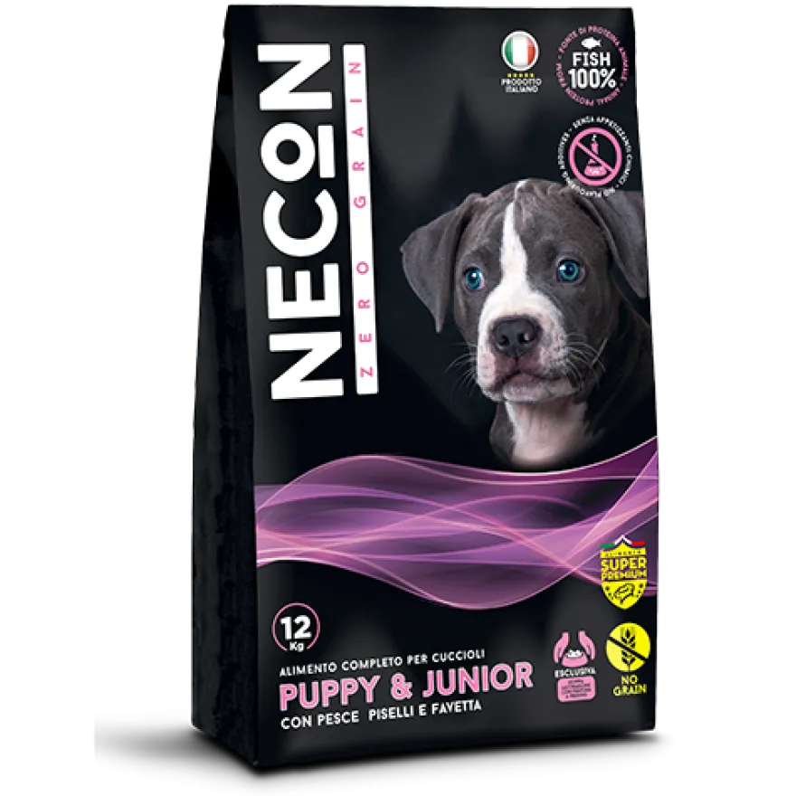 Necon Zero Grain Puppy E Junior Crocchette Pesce E Piselli Per Cani Cuccioli Sacco 3kg