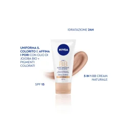 Nivea 5 in 1 Bb Cream Super Idratante 24h No Stop Naturale Crema Viso Colorata Con Spf15 50ml