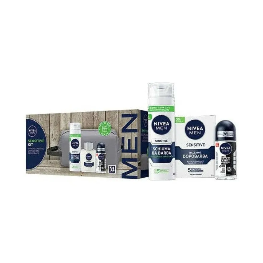 Nivea Men Sensitive Cofanetto Schiuma 200ml + Balsamo 100ml + Deo 50ml + Travel Bag