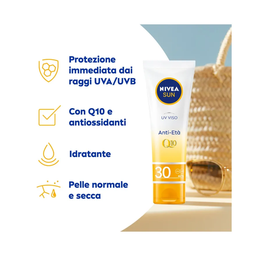 Nivea Sun Uv Viso Anti-età Fp30 Crema Solare Viso Antirughe E Antimacchie Con Coenzima Q10 50ml