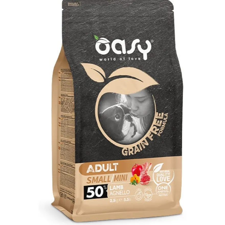 Oasy Dry Grain Free Formula Crocchette All'Agnello Per Cani Adulti Taglia Small/Mini Sacco 2,5kg