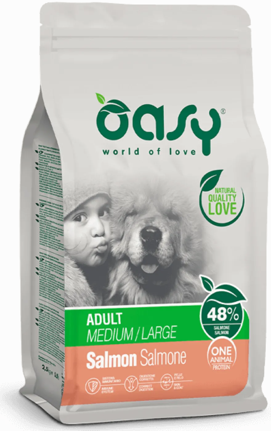Oasy Dry Monoproteico Crocchette Al Salmone Cani Adulti Taglia Media/Grande Sacco 2,5kg