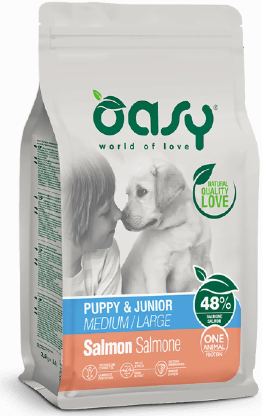Oasy Dry Monoproteico Crocchette Al Salmone Per Cuccioli Taglia Media/Grande Sacco 12kg