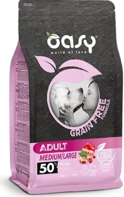 Oasy Grain Free Formula Cibo Secco Maiale Per Cani Adulti Taglia Media/Grande 12kg