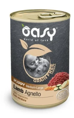 Oasy Grain Free Formula Cibo Umido Agnello Per Cani Cuccioli Taglia Media/Grande 400g