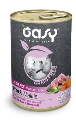 Oasy Grain Free Formula Cibo Umido Maiale Per Cani Adulti Taglia Media/Grande 400g