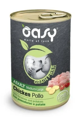 Oasy Grain Free Formula Cibo Umido Pollo Per Cani Adulti Taglia Media/Large 400g