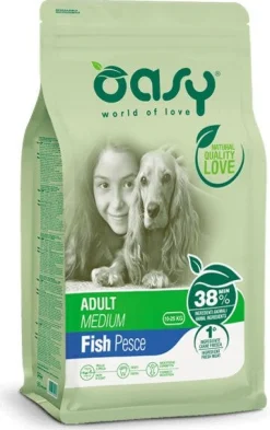 Oasy Lifestage Adult Medium con Pesce Cibo Secco Per Cani 12Kg