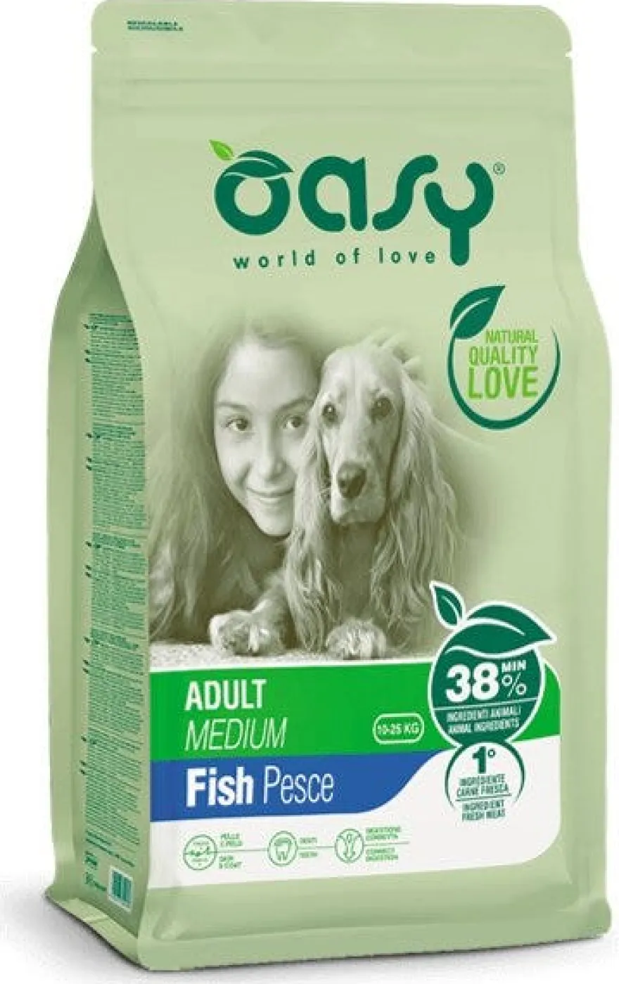 Oasy Lifestage Adult Medium con Pesce Cibo Secco Per Cani 12Kg