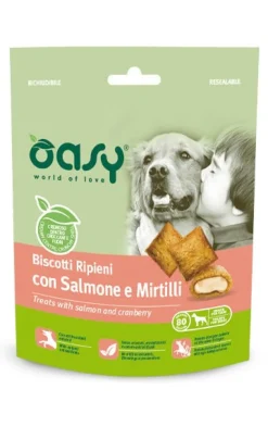 Oasy Snack per Cani Biscotti Ripieni con Salmone e Mirtilli Rossi 80g
