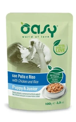 Oasy Straccetti In Salsa Con Pollo E Riso Per Cuccioli Bustina 100g