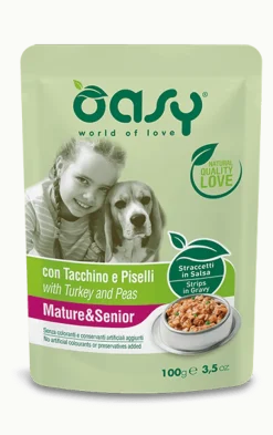 Oasy Straccetti In Salsa Con Tacchino E Piselli Per Cani Adulti/Anziani Bustina 100g