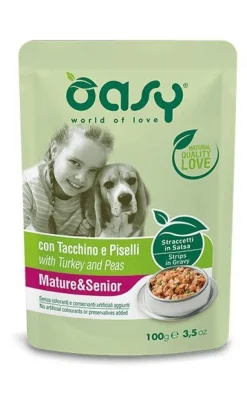 Oasy Straccetti In Salsa Con Tacchino E Piselli Per Cani Adulti/Anziani Bustina 100g