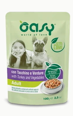 Oasy Straccetti In Salsa Con Tacchino E Verdure Per Cani Adulti Bustina 100g