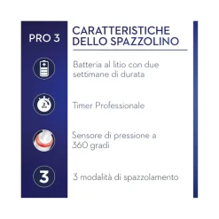 Oral-B Pro 3 Blue Crossaction Spazzolino Elettrico Con Sensore Di Pressione Dello Spazzolamento + 1 Testina