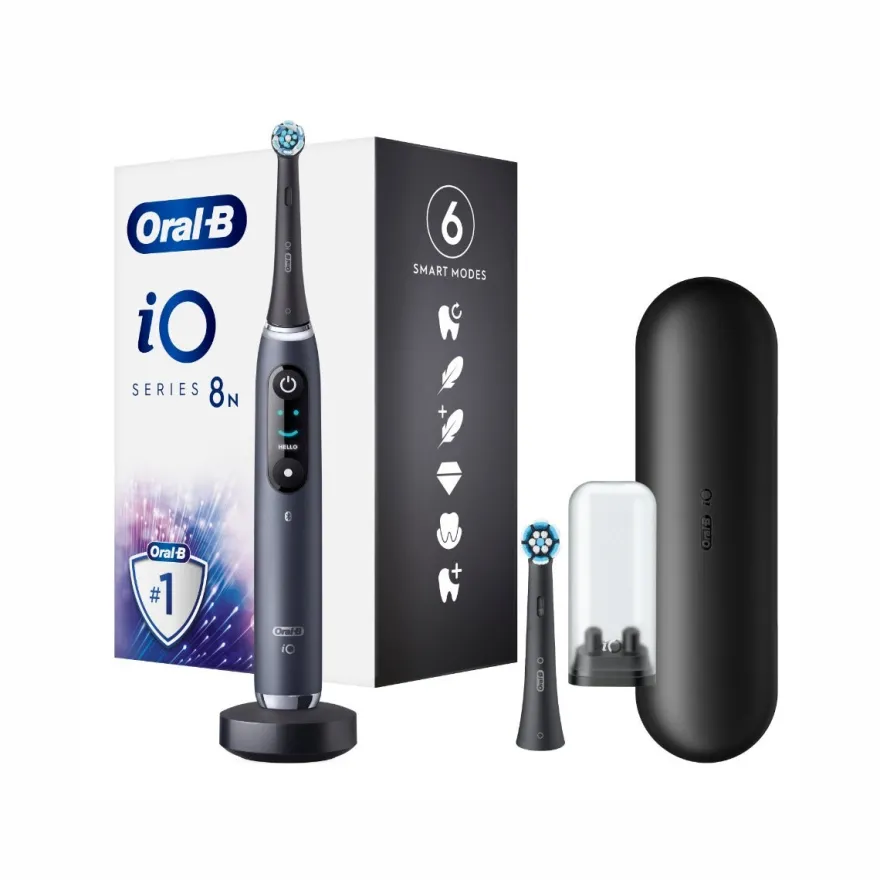 Oral-B Spazzolino Elettrico Ricaricabile iO 8S Nero, 2 Testine, 1 Custodia Da Viaggio, 1 Spazzolino