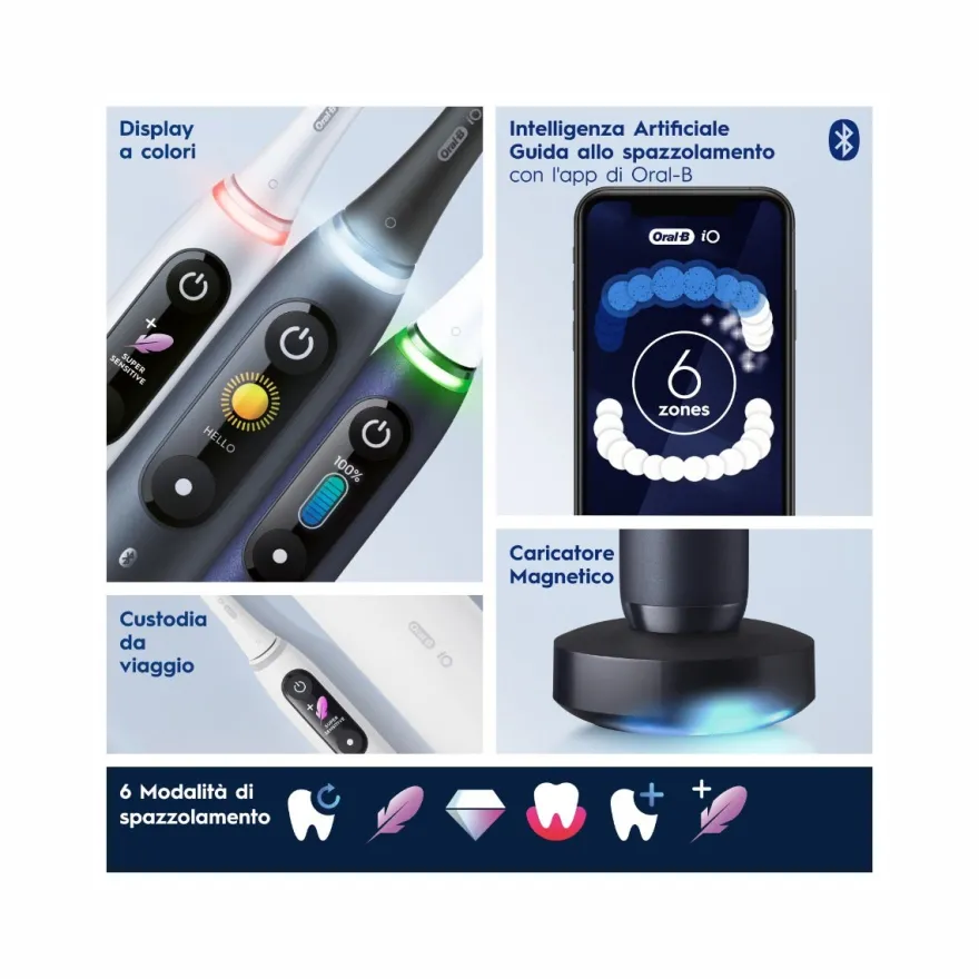 Oral-B Spazzolino Elettrico Ricaricabile iO 8S Nero, 2 Testine, 1 Custodia Da Viaggio, 1 Spazzolino