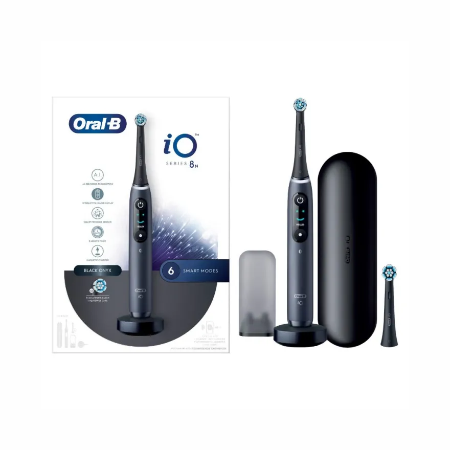 Oral-B Spazzolino Elettrico Ricaricabile iO 8S Nero, 2 Testine, 1 Custodia Da Viaggio, 1 Spazzolino