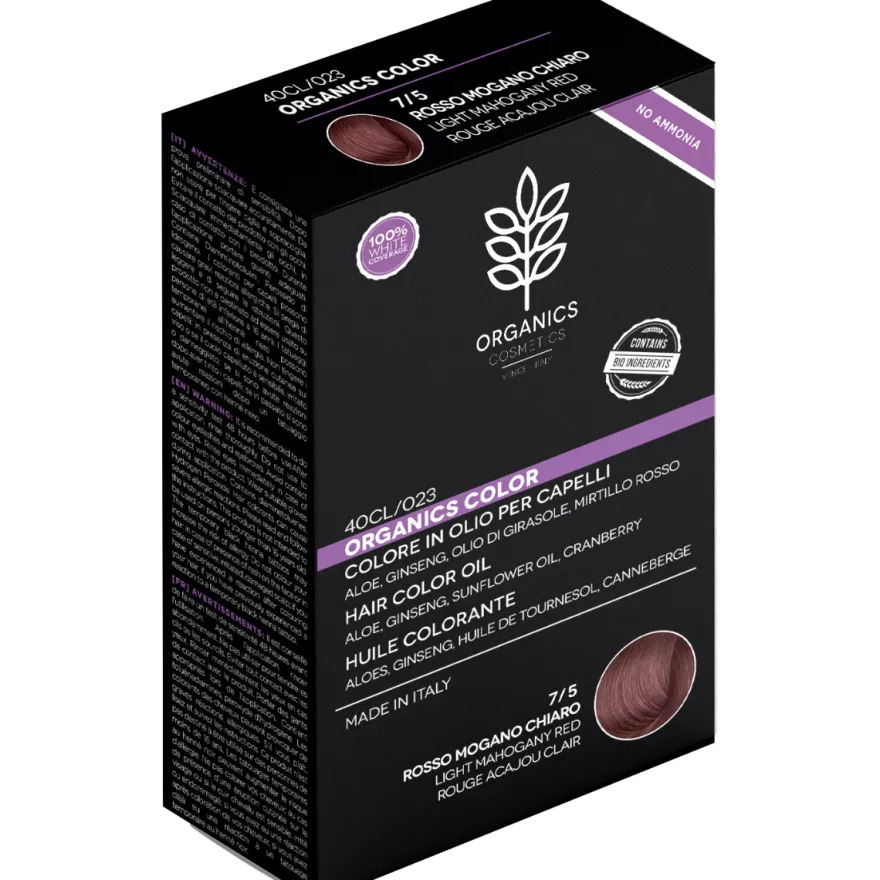 Organics Cosmetics Colore In Olio Per Capelli 7/5 Rosso Mogano Chiaro