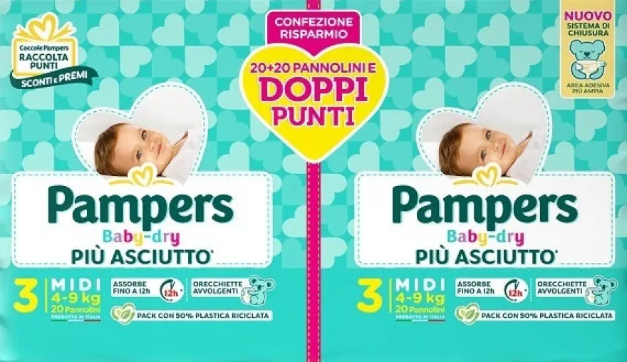 Pampers Baby Dry Pannolino Duo Downcount Midi 40 Pezzi