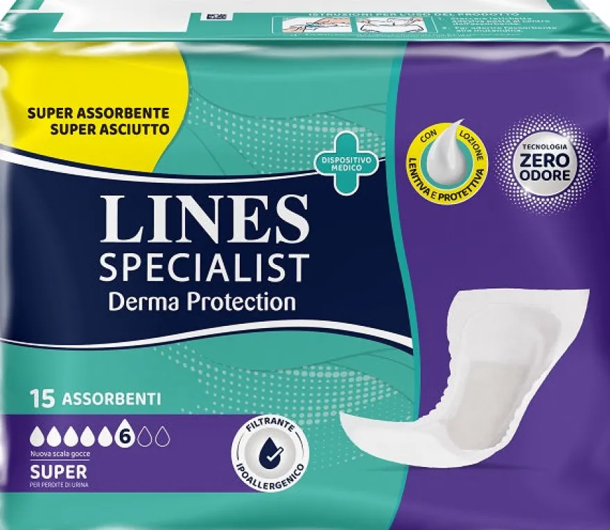 Pannolone per Incontinenza Lines Specialist Derma Protection Sagomato Anatomico Super 15 Pezzi