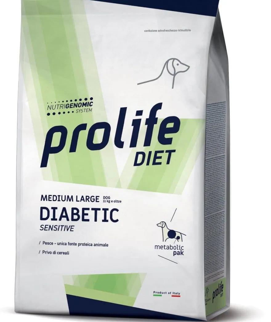 Prolife Dog Diet Diabetic Sensitive Cibo Secco Per Cani Taglia Media/Grande Sacco 8kg
