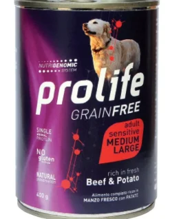 Prolife Dog Grain Free Sensitive Beef & Potato Adult Medium-Large Lattina 400g
