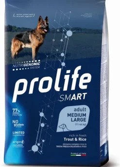 Prolife Dog Smart Trout & Rice Cibo Secco Per Cani Adulti Taglia Media/Grande Sacco 12 Kg