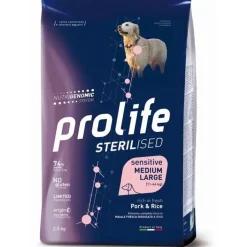 Prolife Dog Sterilised Sensitive Pork & Rice Cibo Secco Per Cani Adulti Sterilizzati Taglia Media/Grande Sacco 12 kg