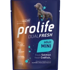 Prolife Dual Fresh Salmone E Merluzzo Freschi Cibo Umido Per Cani Adulti Taglia Piccola Bustina 100g