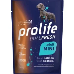 Prolife Dual Fresh Salmone E Merluzzo Freschi Cibo Umido Per Cani Adulti Taglia Piccola Bustina 100g