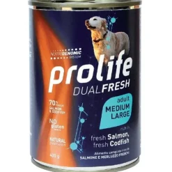 Prolife Dual Fresh Salmone E Merluzzo Freschi Cibo Umido Per Cani Adulti Taglia Media/Grande Lattina 400g