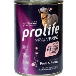 Prolife Grain Free Maiale Con Patate Cibo Umido Per Cani Adulti Taglia Media/Grande Lattina 400g
